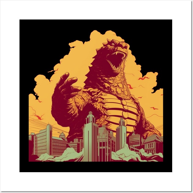 Retro Godzilla Poster Propapaganda Style Wall Art by TOKEBI